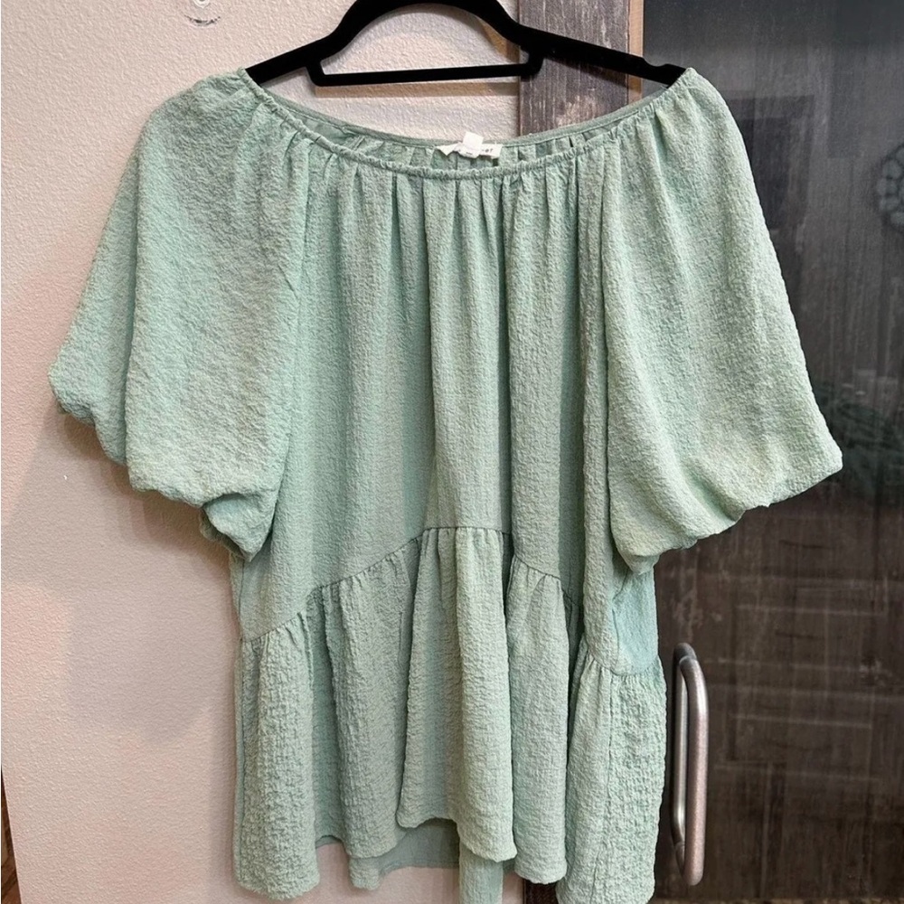 Blu Pepper Green Ruffled Blouse with Flutter Sleeves
